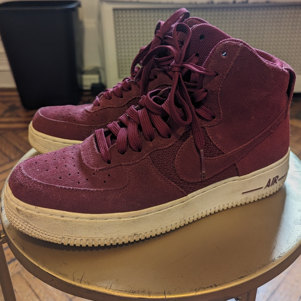 Nike Air Force 1 - Hi Tops - Size 8 Mens - Burgundy Suede and Woven Knit - Picture 7 of 8